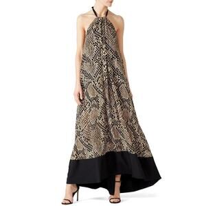 Christian Pellizzari Snake Print Dress Halter Neck Sleeveless Maxi Brown Medium